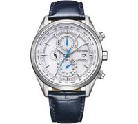 Citizen Montre Homme AT8260-18A Chronographe Eco-Drive radio-pilotée cuir bleu 43 mm