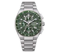 Citizen AT8398-53X Promaster Sky Montre chronographe solaire radio-pilotée | Eco-Drive, verre saphir, cadran vert, boîtier en titane de 40 mm, tachymètre, 10 ATM et boucle déployante