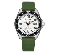 Citizen BN0265-00A Promaster Marine Eco-Drive Montre pour homme 40 mm | Montre solaire avec verre saphir, cadran blanc, bracelet en silicone vert et étanchéité 20 ATM