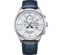Citizen BY1030-09A Montre solaire radio-pilotée pour homme avec phase de la lune en acier inoxydable argenté avec bracelet en cuir