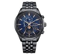 Citizen BY1035-56L Montre solaire radio-pilotée pour homme avec phase de la lune en acier inoxydable noir avec bracelet à maillons