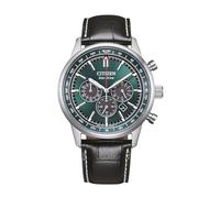 Citizen Eco-Drive CA4720-01X Montre solaire chronographe pour homme en acier inoxydable 42 mm Bracelet en cuir noir 10 ATM