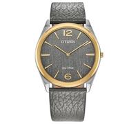 Citizen Eco-Drive Classic Eco Montre Bicolore en Acier Inoxydable avec Bracelet en Cuir Gris à 2 Aiguilles (modèle : AR3124-07H), Gris, Classic Eco