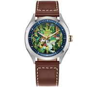 Citizen Eco-Drive Disney Mickey Mouse Explorer Montre pour homme Boîtier en acier inoxydable Bracelet en cuir marron 3 aiguilles (modèle : AW1149-06W), Argenté, Moderne