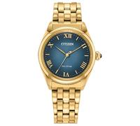 Citizen Eco-Drive Dress L Classic Montre bracelet en acier inoxydable doré Cadran bleu 3 aiguilles Modèle : EM1142-84L