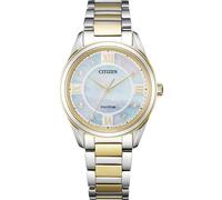 Citizen Eco-Drive Dress Montre classique Arezzo Diamond bicolore en acier inoxydable avec cadran blanc (modèle : EM0874-57D), bicolore, 9 inches, Robe Eco-Drive classique Arezzo