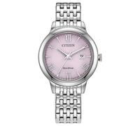 Citizen Eco-Drive Dress Montre classique pour femme, bracelet en acier inoxydable, cadran rose, 3 aiguilles, date (modèle : EW2621-59Z)