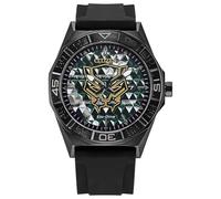 CITIZEN Eco-Drive Marvel Black Panther, boîtier en acier inoxydable noir de 42 mm avec un cadran noir et un bracelet en silicone (Style : AW1858-03W)