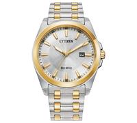 Citizen Eco-Drive Peyton Montre Classique pour Homme avec Date, Verre Saphir et Aiguilles Lumineuses, Bracelet argenté/doré et Cadran Blanc, 9 inches, Bracelet Peyten en Acier Inoxydable Bicolore