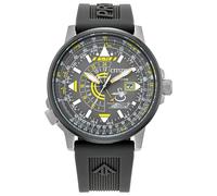 Citizen Eco-Drive Promaster Eco Nighthawk Montre Homme Acier Inoxydable Bracelet PU Noir Cadran Gris Double Heures Date (Modèle : BJ7004-43H), Argenté, Classique