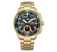 Citizen Eco-Drive WaveTracker pour Homme : boîtier en Acier Inoxydable doré Clair de 42 mm avec Un Cadran Noir Soleil et Un écran LCD MIP (Style : JV3002-51E)