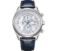 Citizen Montre Homme AT8260-18A Chronographe Eco-Drive radio-pilotée cuir bleu 43 mm