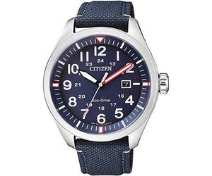 Citizen Montre Hommes Quartz Analogique Eco-Drive Aviator Bracelet en Tissu