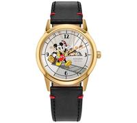 Citizen Montre pour homme Eco-Drive Disney Mickey Mouse - Bracelet en cuir noir - Cadran argenté (modèle : FE7063-07W)