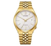 Citizen NK0022-50A Tsuyosa Montre automatique pour homme Doré 40 mm | Verre saphir, cadran argenté, mouvement automatique, loupe de date, fond visuel, bracelet en acier inoxydable, 5 ATM