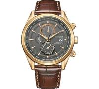 Citizen Montre Chronographe Eco-Drive AT8263-10H, Cuir marron 43mm, 10 bar, Solaire, Verre saphir