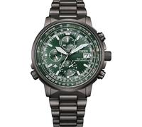 Citizen Radiocontrol AT8304-57W - Montre homme Eco-Drive H800, radiocommandée, acier inoxydable gris, chronographe, cadran vert, 20 ATM
