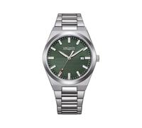 Citizen Vagary by Montre Homme Classique Timeless IB9-719-41 | Boîtier et Bracelet Acier 38mm | Cadran Vert Rayé avec Date | Détail Rouge | Quartz | WR 5 BAR