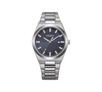 Citizen Vagary by Montre Homme Classique Timeless IB9-719-75 | Boîtier et Bracelet Acier 38mm | Cadran Bleu Avio/Denim Rayé avec Date | Détail Jaune | Quartz | WR 5 BAR