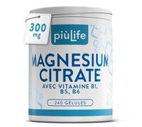 Citrate de Magnesium 300 mg PiùLife - 2 Gélules par Jour - avec Vitamines B6, B1 et B5 - Complément au Magnesium Citrate - Contribue au Fonctionnement Normal du Système Nerveux et Musculaire