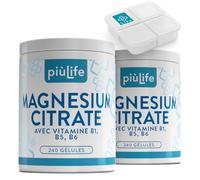 Citrate de Magnesium 300 mg PiùLife - 2 Gélules par Jour - avec Vitamines B6, B1 et B5 - Complément au Magnesium Citrate - Fonctionnement Normal du Système Nerveux et Musculaire - 480 Gélules