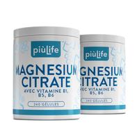 Citrate de Magnesium 600 mg PiùLife - 480 Gélules | Complément avec Vitamines B6, B1 et B5 pour Fonctionnement Normal du Système Nerveux et Musculaire, Sans Gluten et Lactose