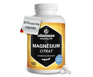 Citrate de Magnésium Haute Dose 2.250 mg -180 Géules de Pur Dicitrate de Tri-Magnésium par Jour - Vengan et Naturel - Facile à Avaler - sans Additifs Inutiles