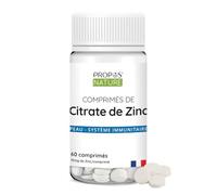 Citrate de Zinc - 60 comprimés - Peau, Ongles et cheveux - Système immunitaire - Dosé à 15mg de zinc par comprimé - PROPOS'NATURE