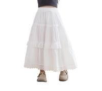 Citridarll Jupe longue à volants fluide et évasée pour filles, jupe longue évasée à taille élastique pour enfants 140, 8-9 ans, Blanc