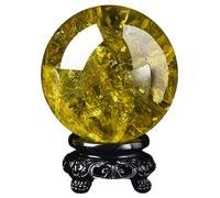 Citrine Crystal Ball Engraved Hand Polished Stone Sculpture Figure with Stand for Feng Shui Home Decoration, Crystals,8cm Gemstone Stone