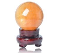 Citrine Crystal Ball Polished Iceland Spar Calcite Sphere Figurines Rock Prop Home Office Decor Gift with Stand,18cm/7.1in