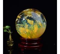 Citrine Crystal Ball with Stand, Smelting Quartz Yellow Crystal Sphere, Feng Shui Aura Home Decor, Crystal Stone Figurine,12cm