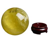 Citrine Crystal Ball with Wooden Stand,Yellow Decorative for Home Ornaments,Calcite Quartz Sphere for Wedding/Home/Office Decoration Feng Shui,8cm