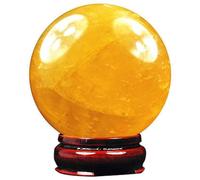 Citrine Crystal Sphere Ball, Feng Shui Transparent Quartz with Holder for Wealth and Protect The House,30mm Gemstone Stone