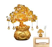 Citrine Crystal Tree - Fortune Bonsai Sculpture with Traditional luckyy coinss, Decorative gemstonee Ornament for Abundance | Desk Accent, Business Gift, Interior Decoration for Success