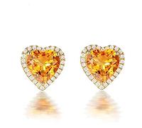 Citrine en Forme de Coeur 925 Boucles d'oreilles Femmes Jaune Pierres précieuses Boucles d'oreilles Bijoux de Mariage