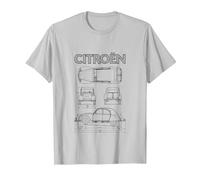 Citroën 2CV Black Diagramme Views T-Shirt, Homme, Argent, M