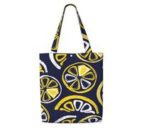 Citron dessiné à la main, tranches de citron, motif de fruits，Sacs d'épicerie réutilisables, sacs fourre-tout de grande capacité, sac à bandoulière en toile