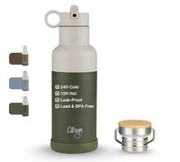 CITRON - Gourde Enfant avec Paille 500 ml - Conteneur Isolé Chaud/Froid - Acier Inoxydable - Vert
