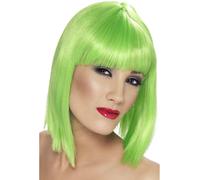 Citron Vert Bob Perruque Femmes Festival Néon Rave Déguisement Court avec Frange