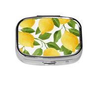 Citrons aquarelle jaune vif, pilulier méta à 2 compartiments, organiseur portable