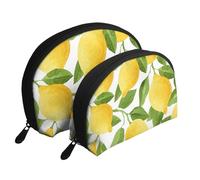 Citrons Aquarelle Jaune Vif, Trousse de Maquillage Coquille Femme Petit Porte-Monnaie Trousse de Toilette Trousse à cosmétiques 2 pièces