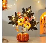 Citrouille, arbre lumineux, décoration d'automne, 35 cm, avec guirlande lumineuse à 20 LED, feuille d'érable, tournesol, à piles, décoration d'automne, arbre LED pour table (B)