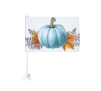 Citrouille bleu pastel avec feuilles d'automne pour voiture - Clip pour fenêtre extérieure - 30 x 45 cm - Décoration de voiture double face