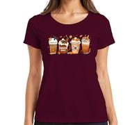 Citrouille Citrouille Latte Automne Café Citrouille Épice Citrouille Bâtons de Cannelle T-shirt Femme, bordeaux, M