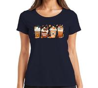 Citrouille Citrouille Latte Automne Café Citrouille Épice Citrouille Bâtons de Cannelle T-shirt Femme, bleu marine, L