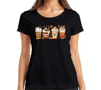 Citrouille Citrouille Latte Automne Café Citrouille Épice Citrouille Bâtons de Cannelle T-shirt Femme, Noir , L