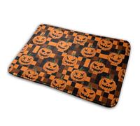 Citrouille Crâne À Carreaux Orange À Motif Bison pour Halloween Tapis De Bain Absorbant Tapis De Douche Antidérapant Welcome Paillassons pour Chambre Baignoire Porte 40X60Cm