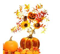 Citrouille d'automne avec lumières - Pièce maîtresse de la saison des récoltes d'automne, citrouille artificielle en mousse avec lumières LED et feuilles d'érable, pour mariage, maison, cuisine