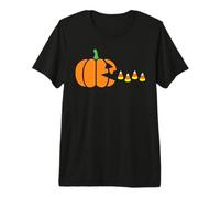 Citrouille d'halloween Amusante Mangeant du maïs de Bonbons T-Shirt Haut de Gamme